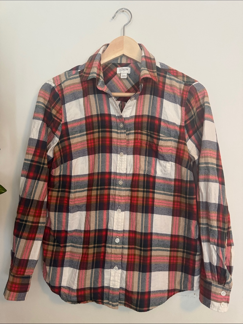J. Crew Red, Cream and Navy Plaid Button-Down Shirt